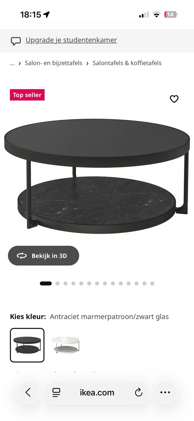 Salon tafel zwart rond, Huis en Inrichting, Tafels | Salontafels, Ophalen, Zo goed als nieuw, Rond, 50 tot 100 cm