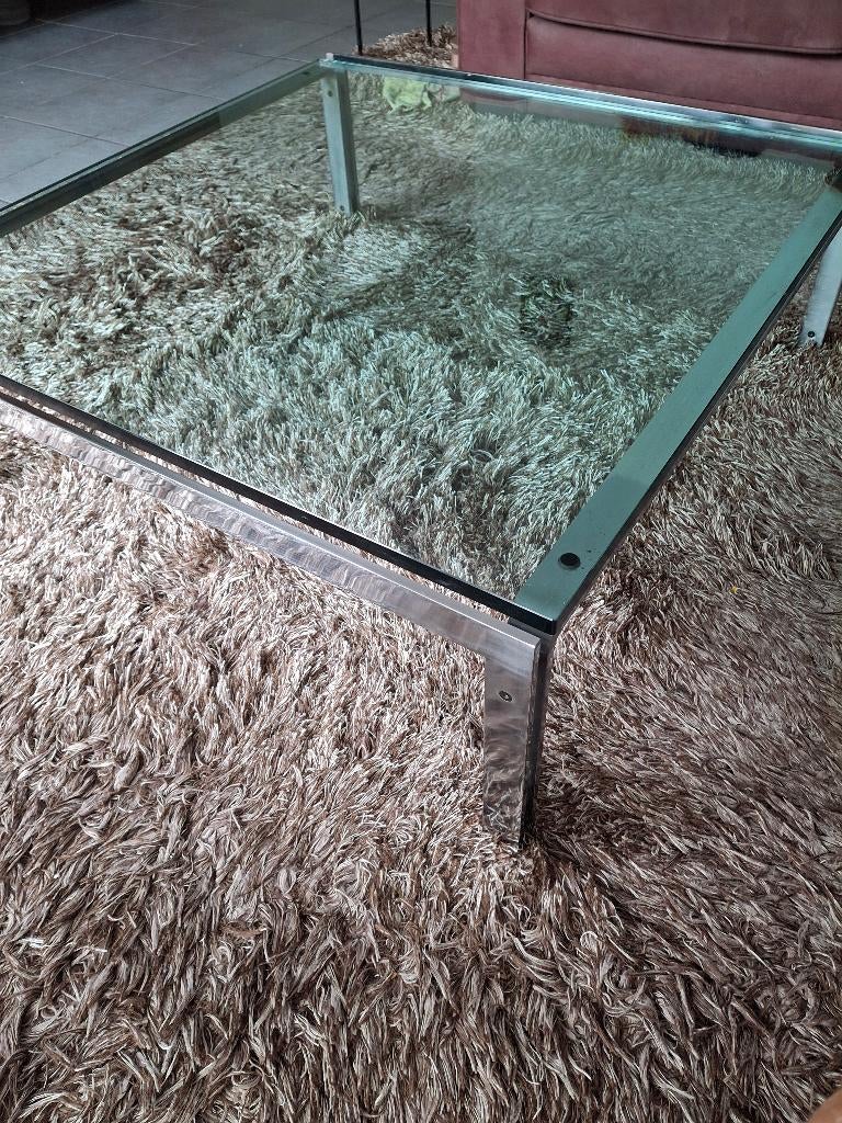 Metaform glazen salontafel, Huis en Inrichting, Tafels | Salontafels, Gebruikt, 100 tot 150 cm, Vierkant, Glas