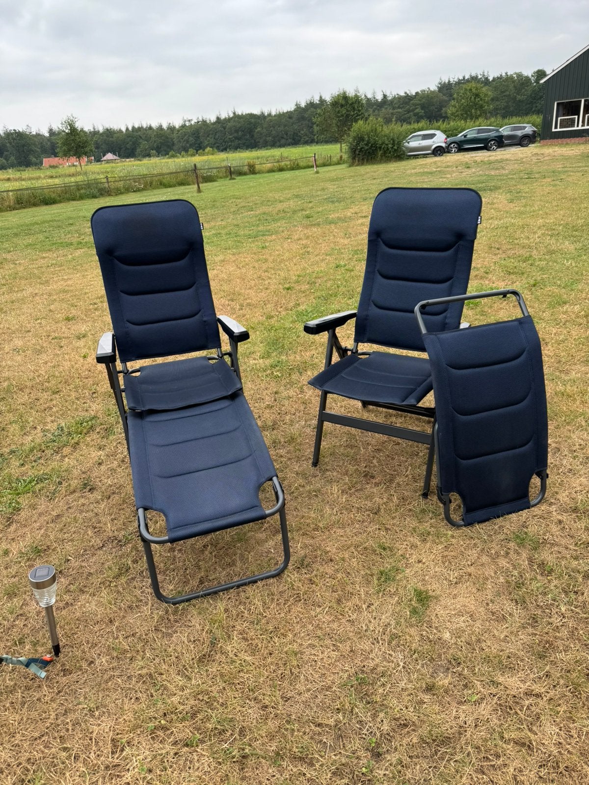 Camping stoelen blauw met stoel verlenger,s, Caravans en Kamperen, Ophalen, Zo goed als nieuw, Campingstoel