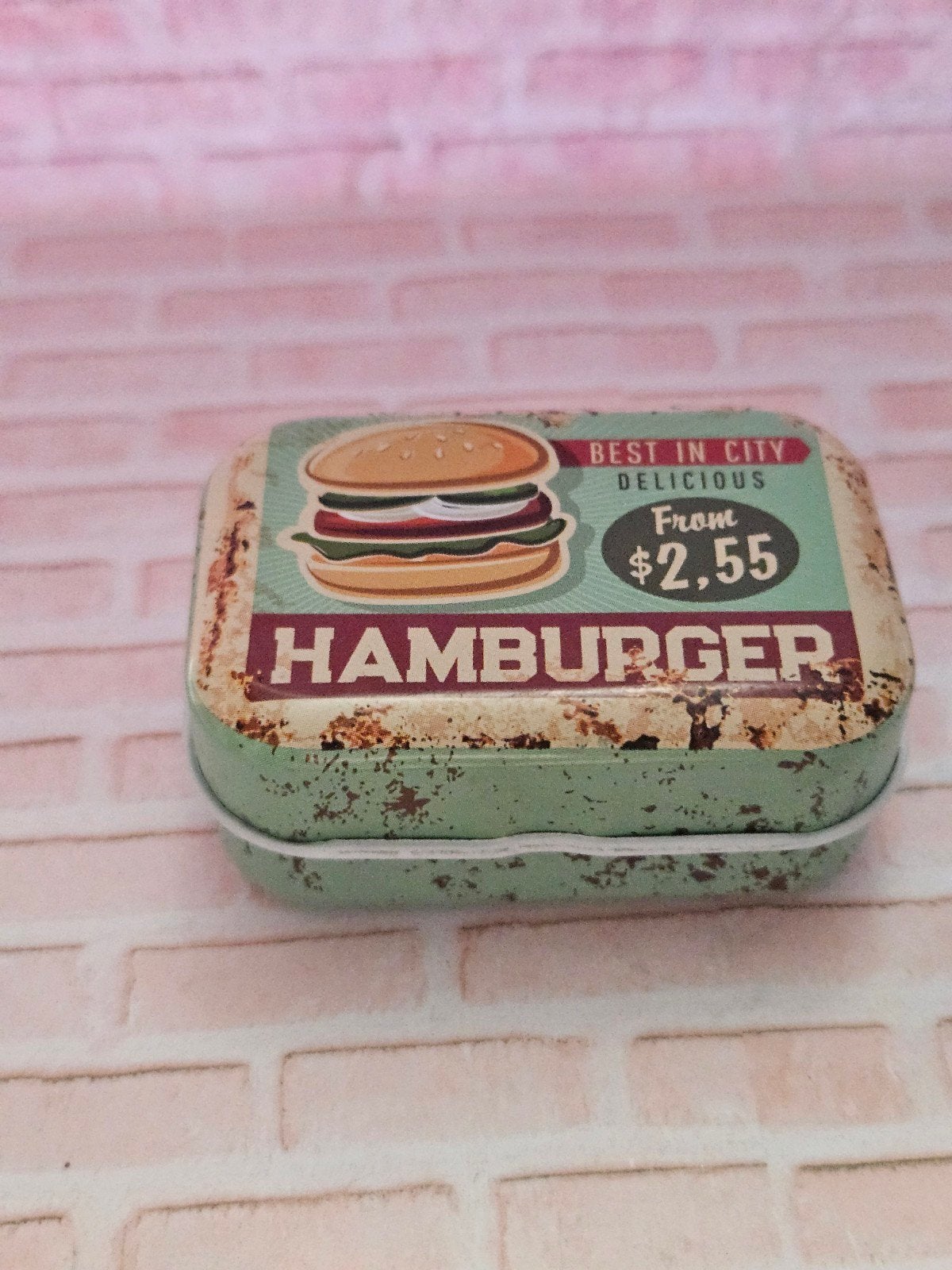 Vintage Hamburger Blikje - Retro Opbergdoosje, Ophalen of Verzenden