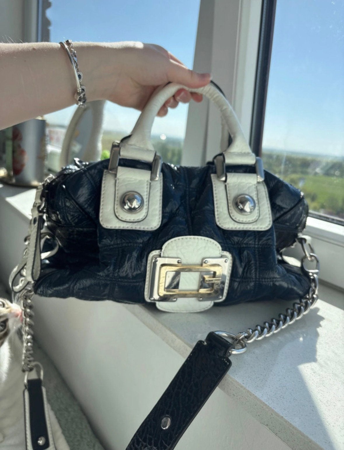2000’s vintage Guess tas, Sieraden, Tassen en Uiterlijk, Tassen | Damestassen, Ophalen of Verzenden, Gebruikt, Blauw, Handtas