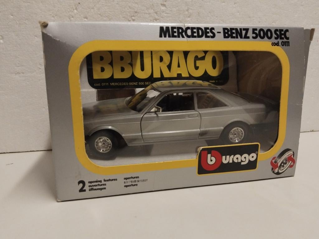 Old Bburago 1:24 Mercedes Benz 500 SEC zilver cod 0111, Hobby en Vrije tijd, Ophalen of Verzenden, Zo goed als nieuw, Auto, Bburago
