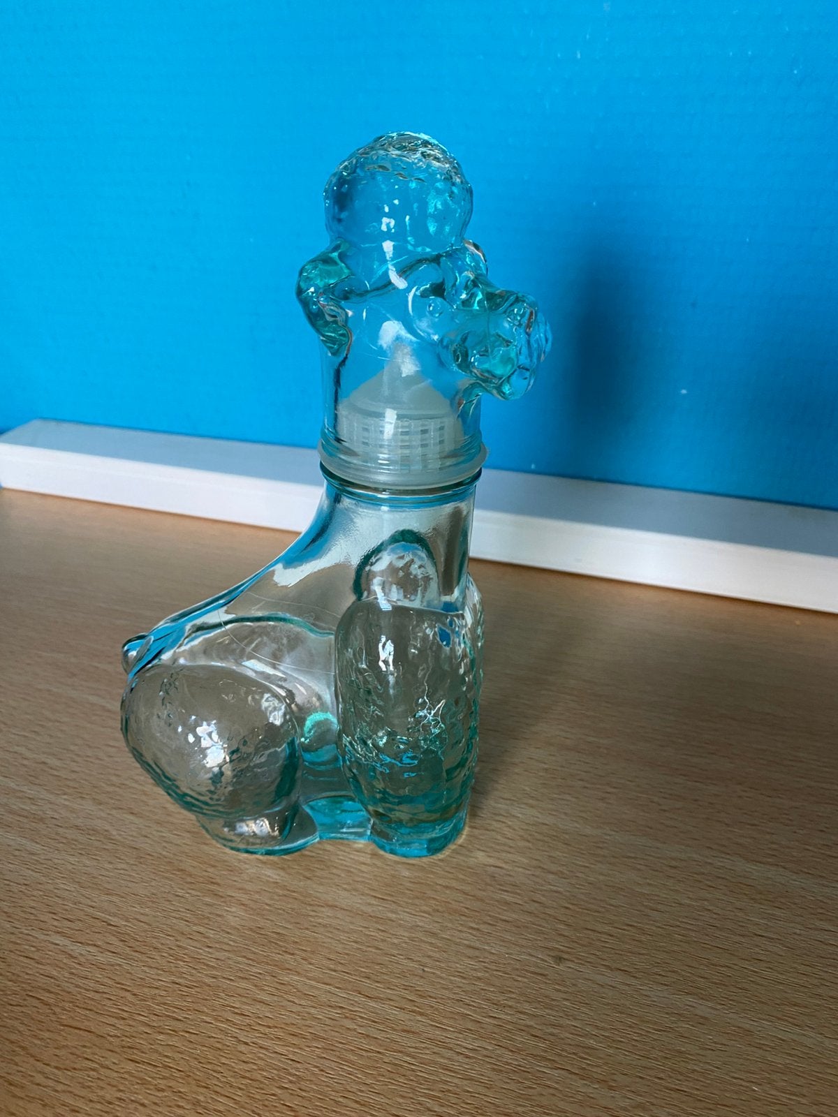 Vintage Likeur poedel flesje groen glas, Ophalen of Verzenden