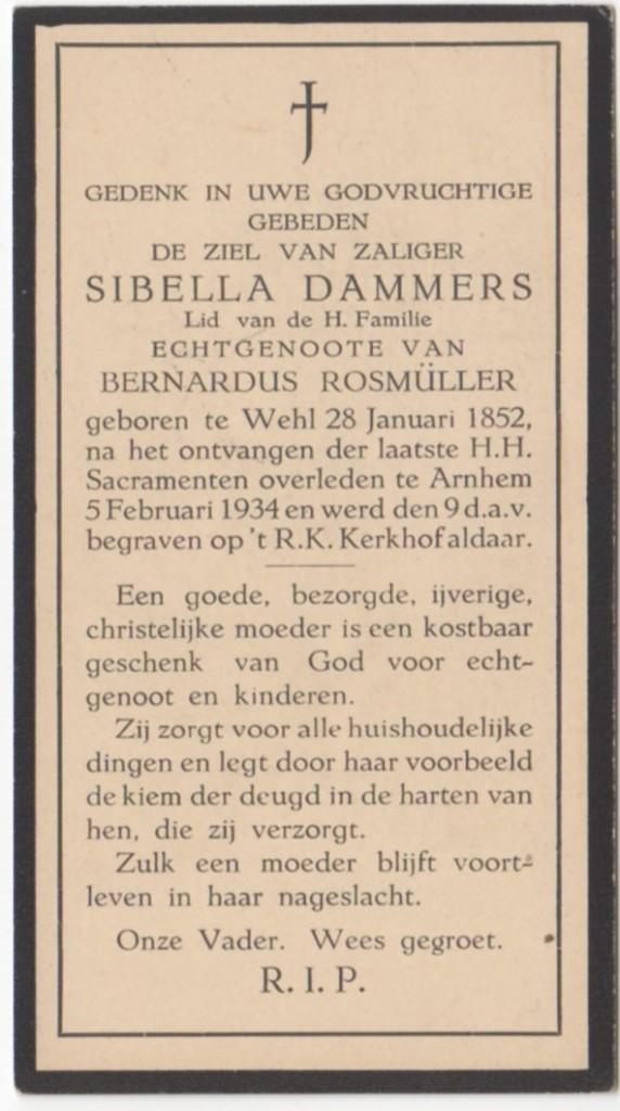Sibella Dammers 1852 Wehl + 1934 Arnhem, 82 jaar oud, Verzenden