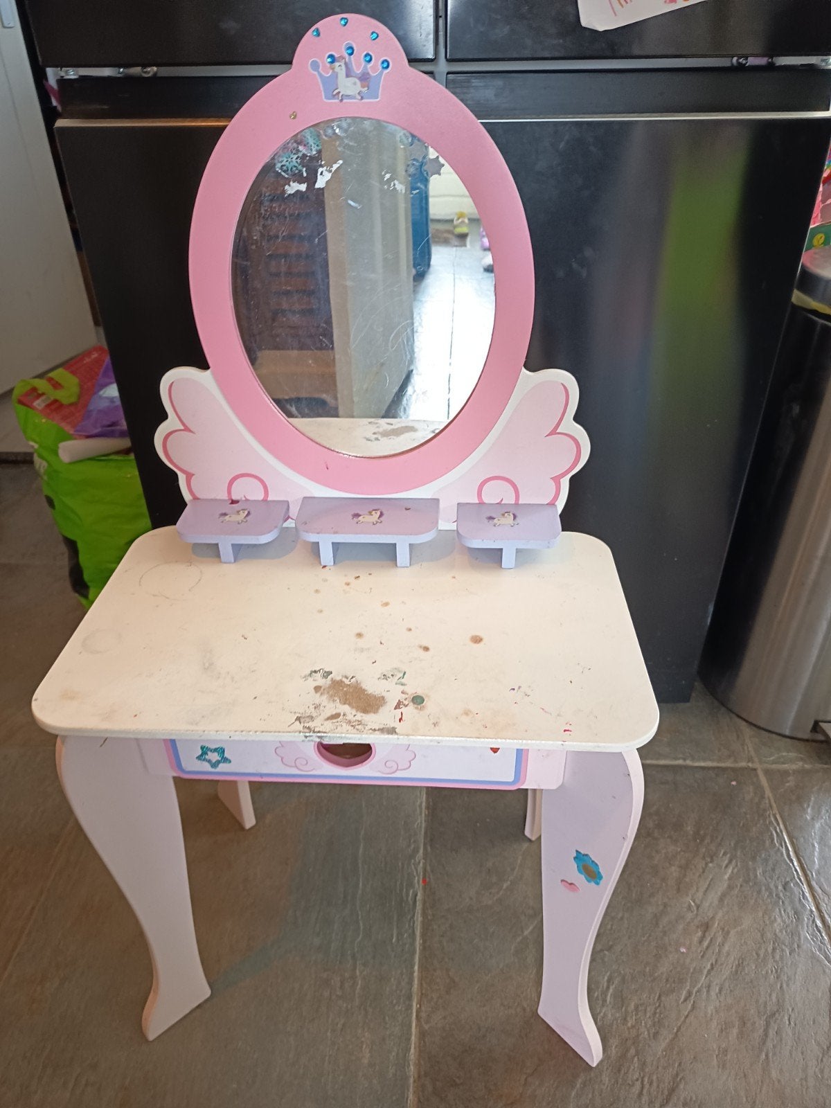 Roze houten kaptafel voor kinderen met spiegel, Ophalen of Verzenden, Gebruikt
