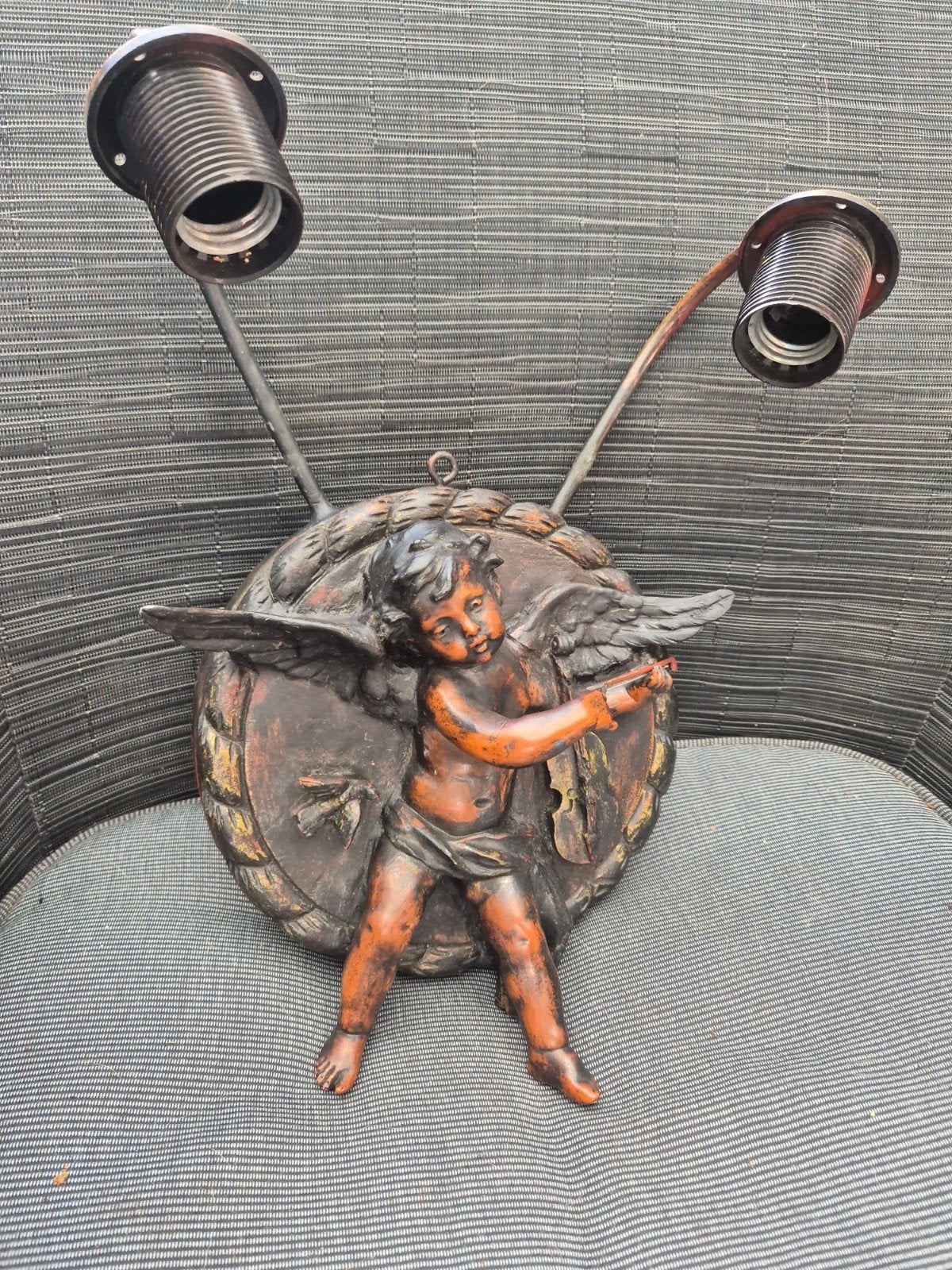 Vintage wandlamp met cherubijn - steen en metaal, Antiek en Kunst, Ophalen of Verzenden