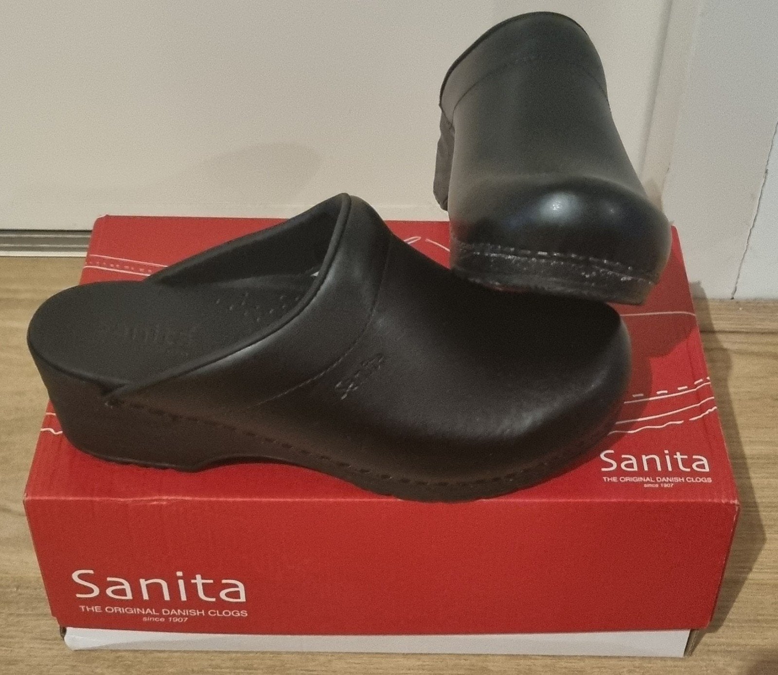 Sanita klompen zwart maat 38 week schoenen medisch leer, Verzenden, Zwart, Zo goed als nieuw, Werkschoenen