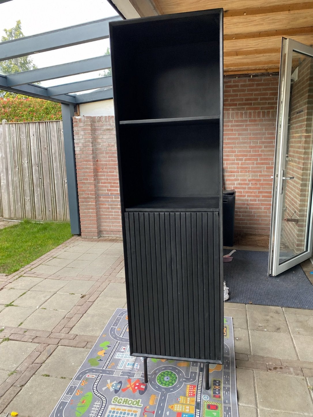 Zwarte mangohouten boekenkast 55 cm breed, Ophalen, Kunststof, 50 tot 100 cm, Zo goed als nieuw