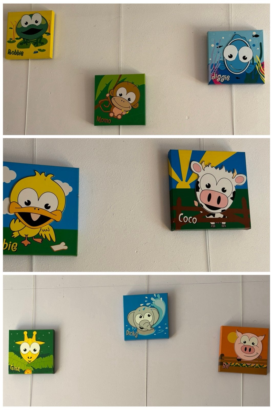 8 vrolijke canvas schilderijen, Ophalen of Verzenden, Zo goed als nieuw, Wanddecoratie
