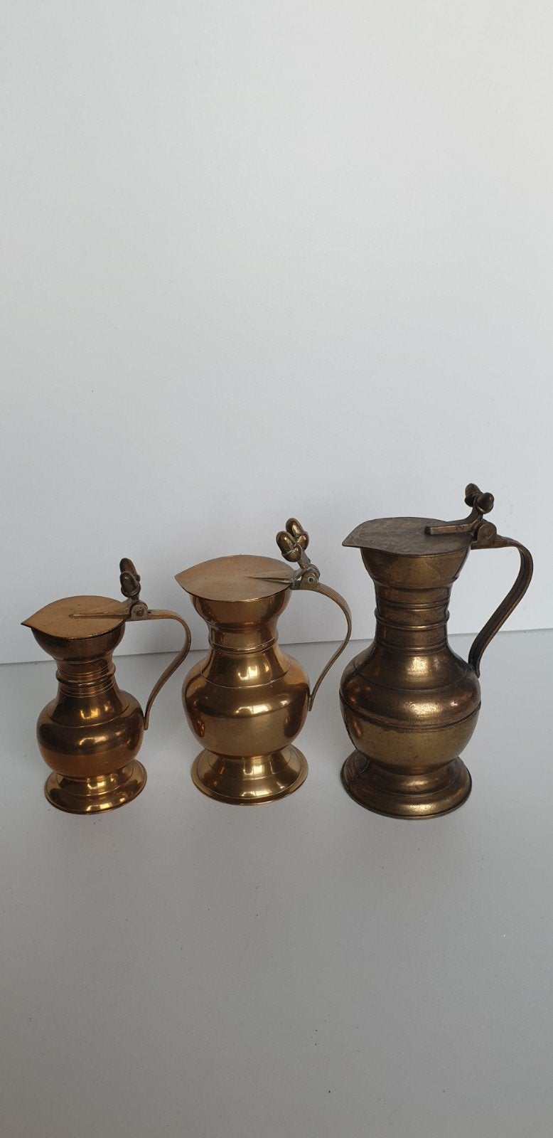 1214)Antiek koperen koffiepotten 3 stuks, Antiek en Kunst, Ophalen of Verzenden