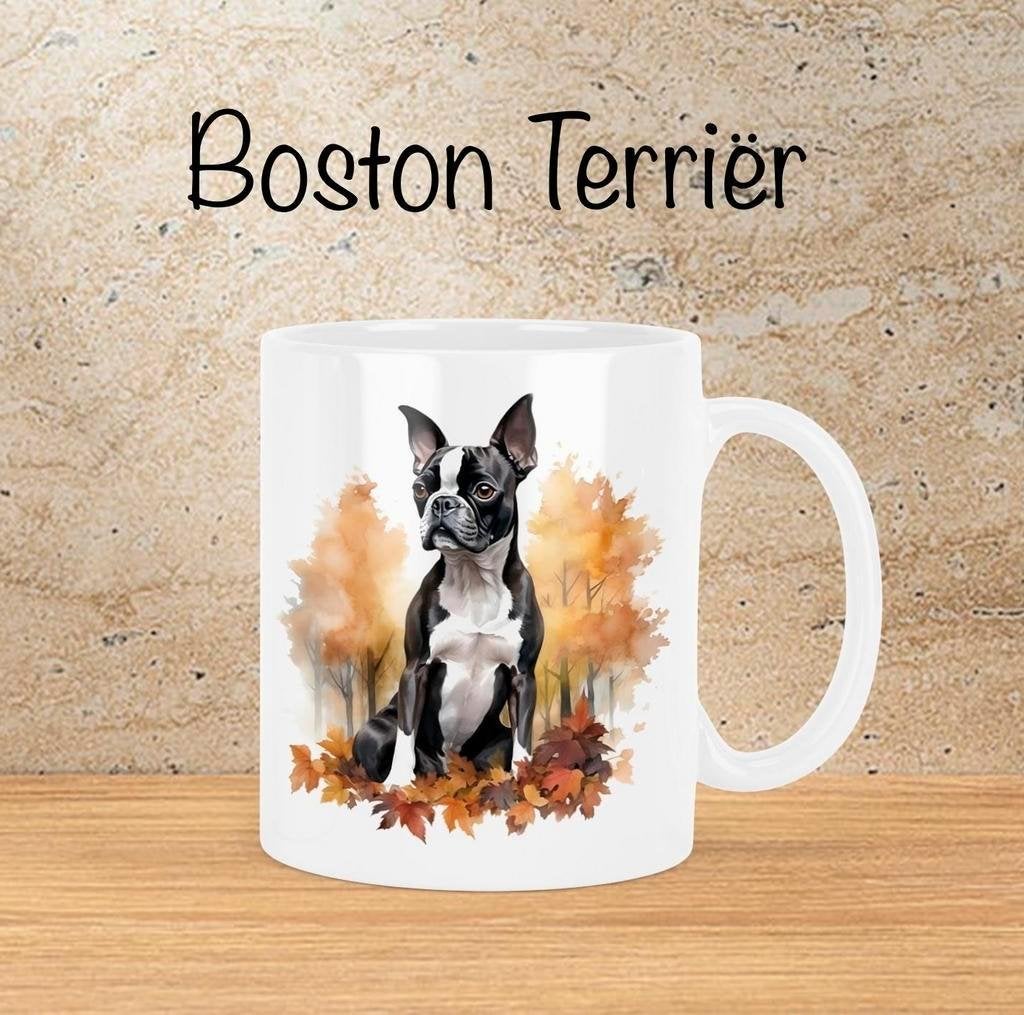Boston Terriër Herfstmok, Verzenden, Nieuw, Overige stijlen, Kop(pen) en/of Schotel(s)