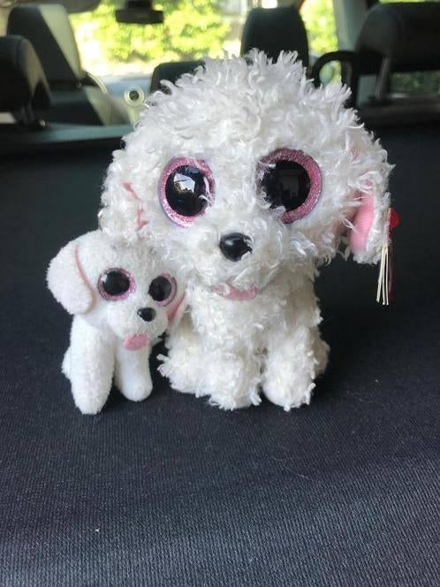 2 knuffels van ty beanie boo witte hondjes is sleutelhanger, Ophalen, Overige karakters, Hond, Zo goed als nieuw