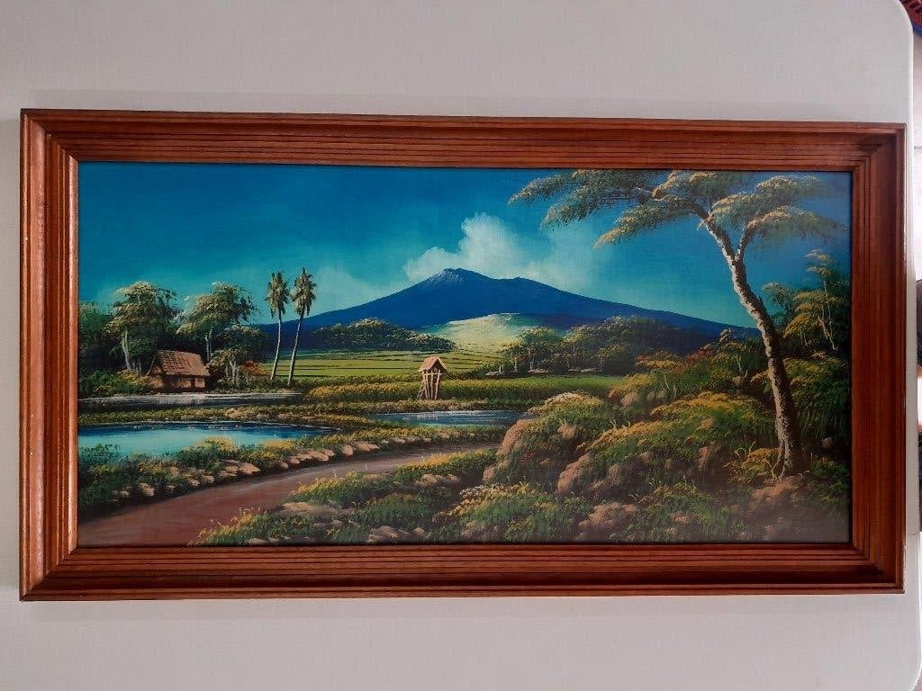 Ingelijst indonesisch Schilderij, Antiek en Kunst, Ophalen, Schilderij, Geschilderd, Indonesië
