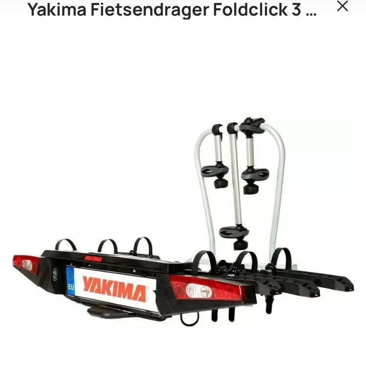 Yakima Foldclick 3 fietsendrager. ZGAN. Incl. Oprijgoot, Ophalen, Zo goed als nieuw, Trekhaakdrager