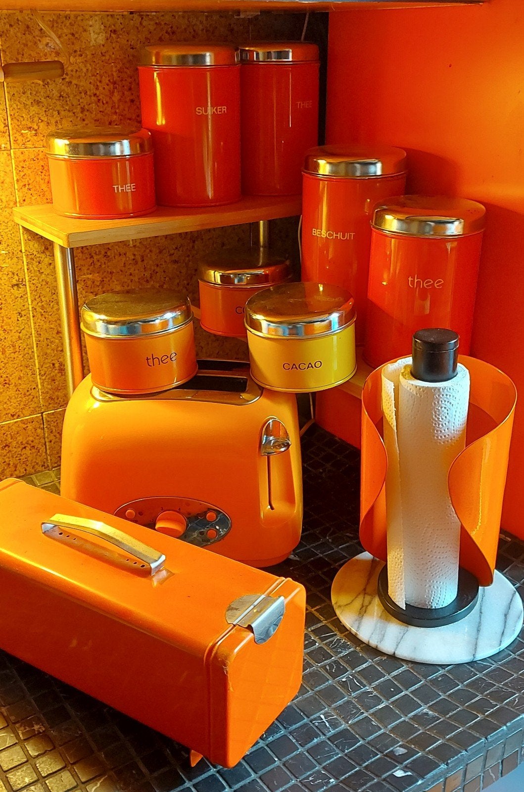 Oranje voorraadbussen en keukentoebehoren, Brabantia, retro, Ophalen, Gebruikt