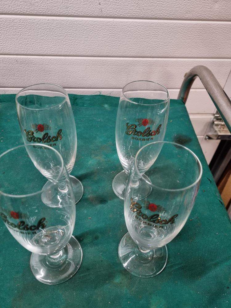 grolsch bokbier glazen op voet vier stuks, Ophalen of Verzenden, 'T Olde Gre-j, Info@toldegrej.nl, Endepoelstraat 20f Didam