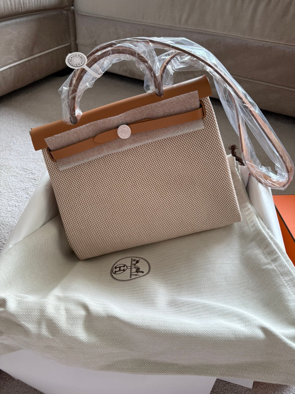 Hermes tas herbag 31 beige/bruin fullset nieuw, Ophalen, Nieuw, Beige, Schoudertasje