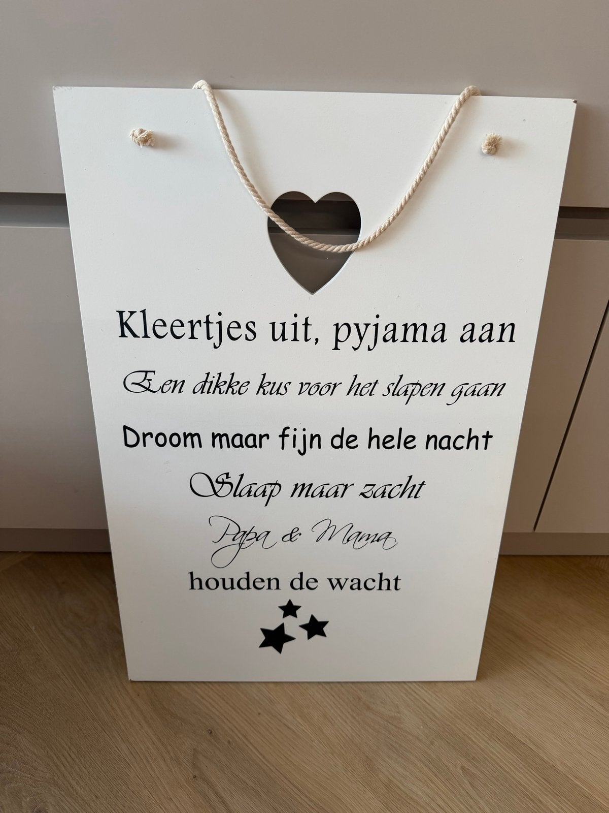 Decoratief houten bord met slaaprijmpje, Ophalen, Hout, Wit, Landelijk