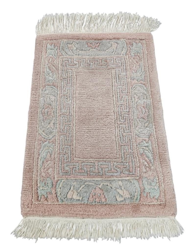 Handgeknoopt oosters wol Nepal tapijt soft pink 43x63cm, Gebruikt, Klassiek, Oosters, Onbekend, Crème