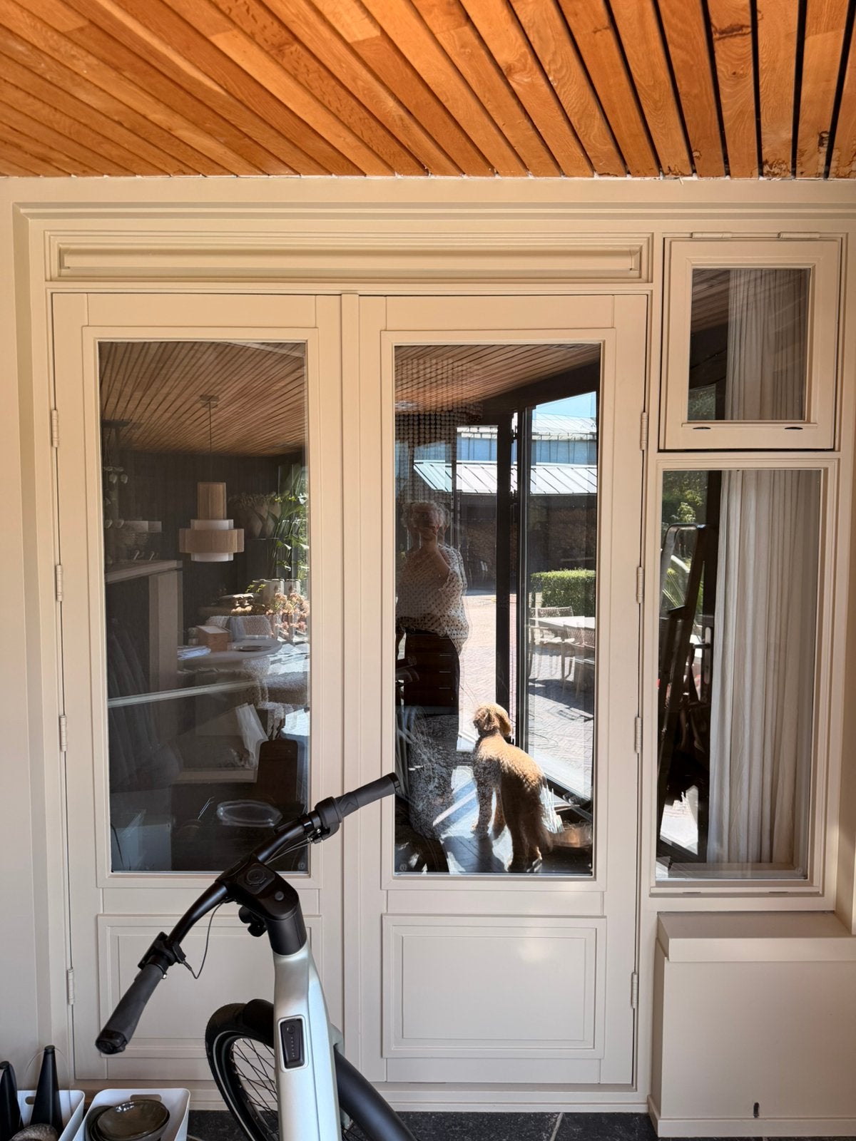 Hardhouten pui met openslaande deuren en zijlicht, Doe-het-zelf en Verbouw, Ophalen, Deurkozijn, 225 cm of meer, Zo goed als nieuw