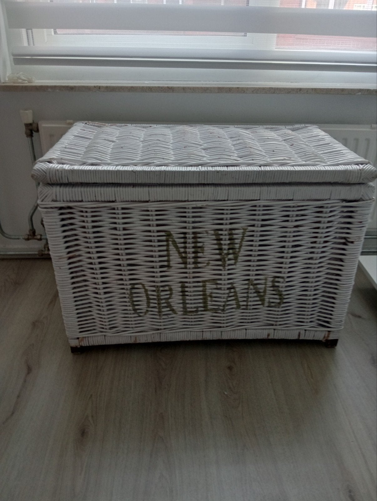 Witte rieten opbergkist/ wasmand 'New Orleans', Ophalen, 50 tot 100 cm, Minder dan 50 cm
