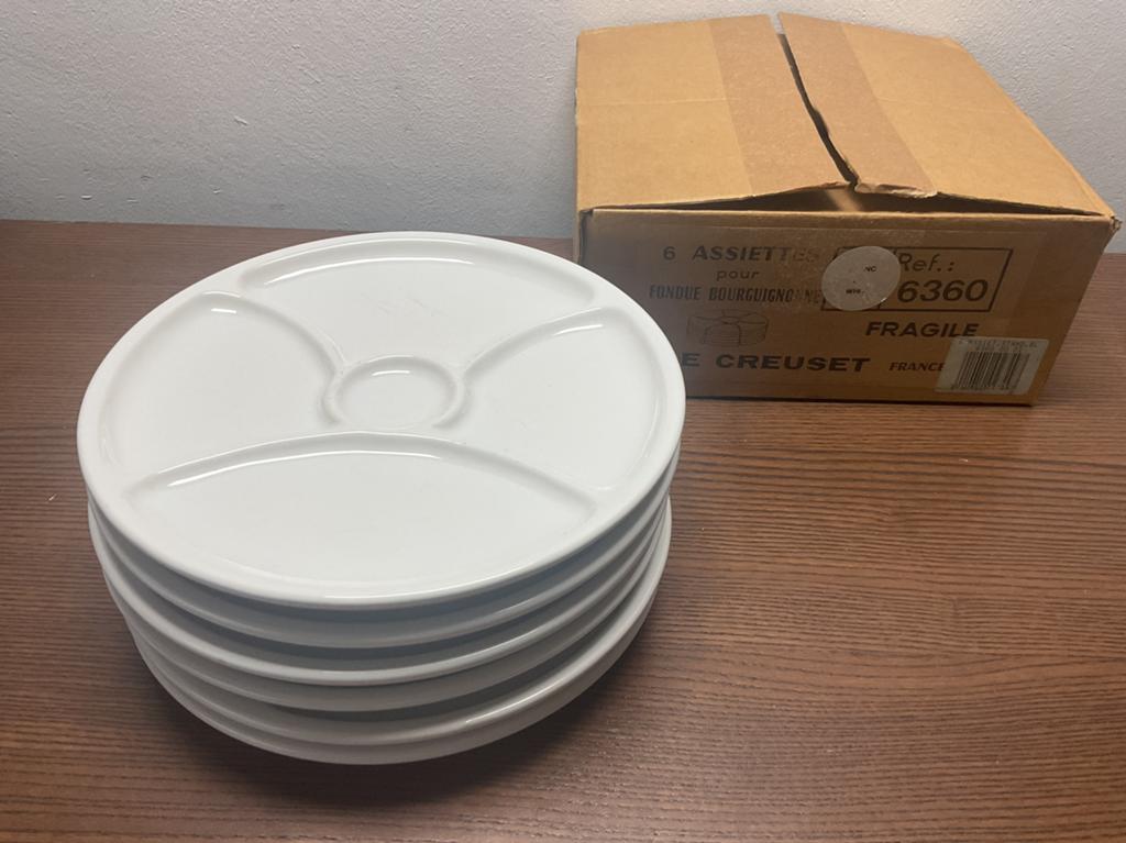 6 originele Le Creuset fondue borden, Ophalen of Verzenden, Gebruikt, Brander, Fondueset