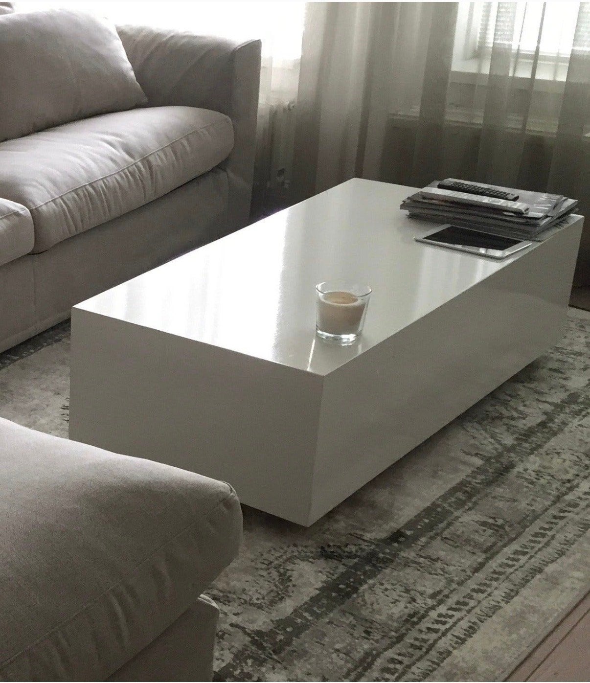 Moderne witte salontafel, hoogglans, Huis en Inrichting, Ophalen, Overige materialen, 100 tot 150 cm, 50 tot 100 cm