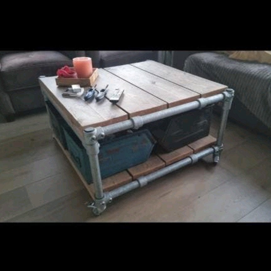 Prachtige steigerhouten steigerbuis steigerpijp salontafel!, Huis en Inrichting, Tafels | Salontafels, Ophalen, 50 tot 100 cm