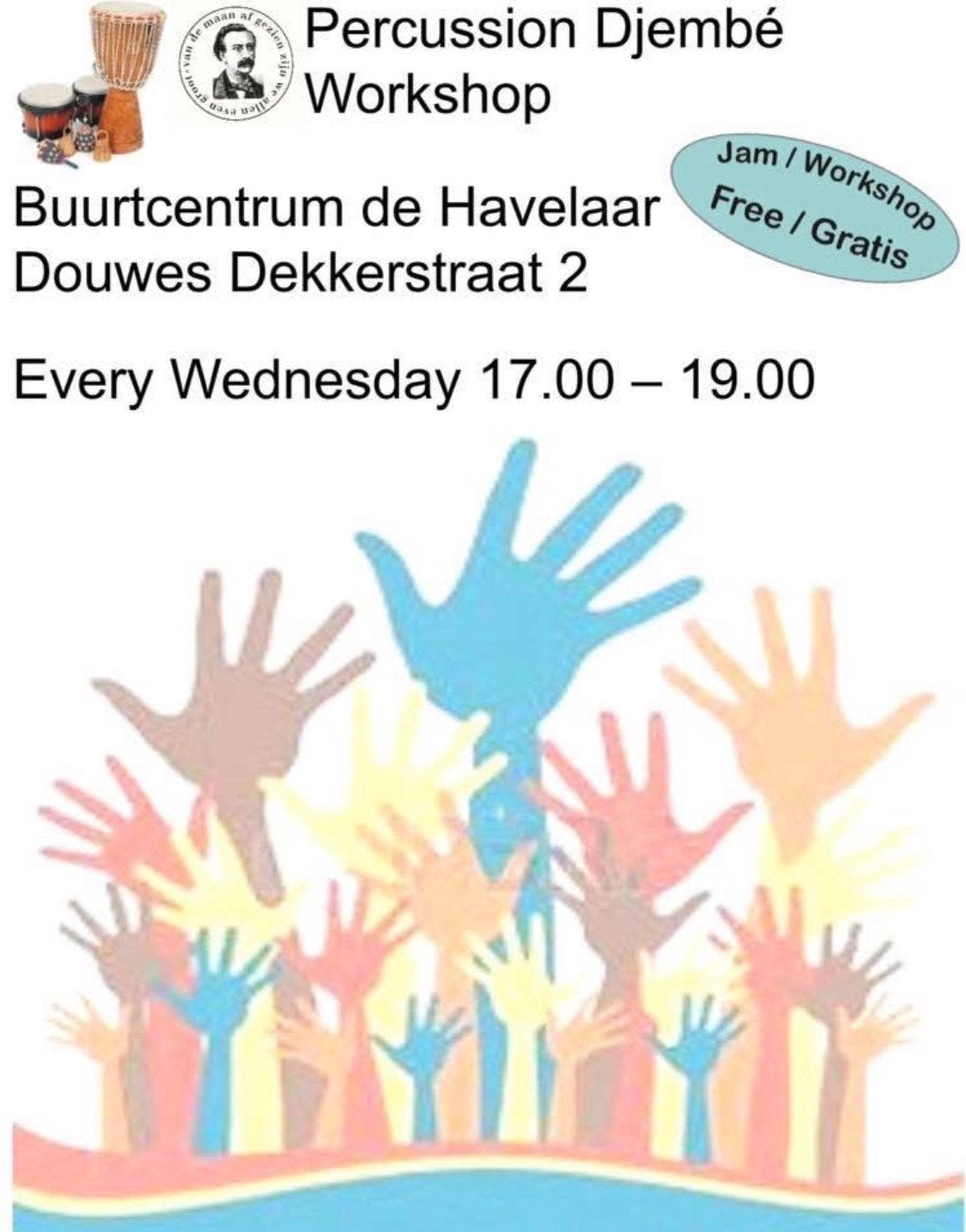 Gratis Percussie Djembé Workshop - Elke Woensdag, Ophalen of Verzenden, Nieuw
