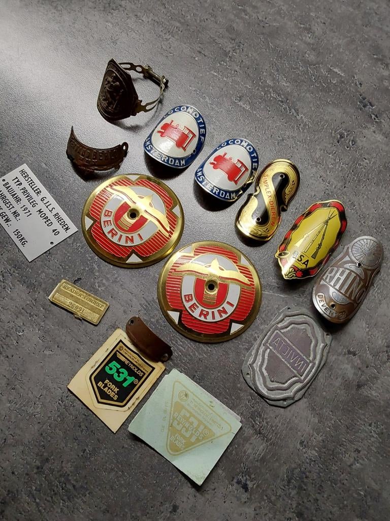 Vintage Fiets- en Emblemen Collectie berini is weg, Ophalen, Gebruikt, Locomotief, Berini, BSA, Simplex, Reynolds