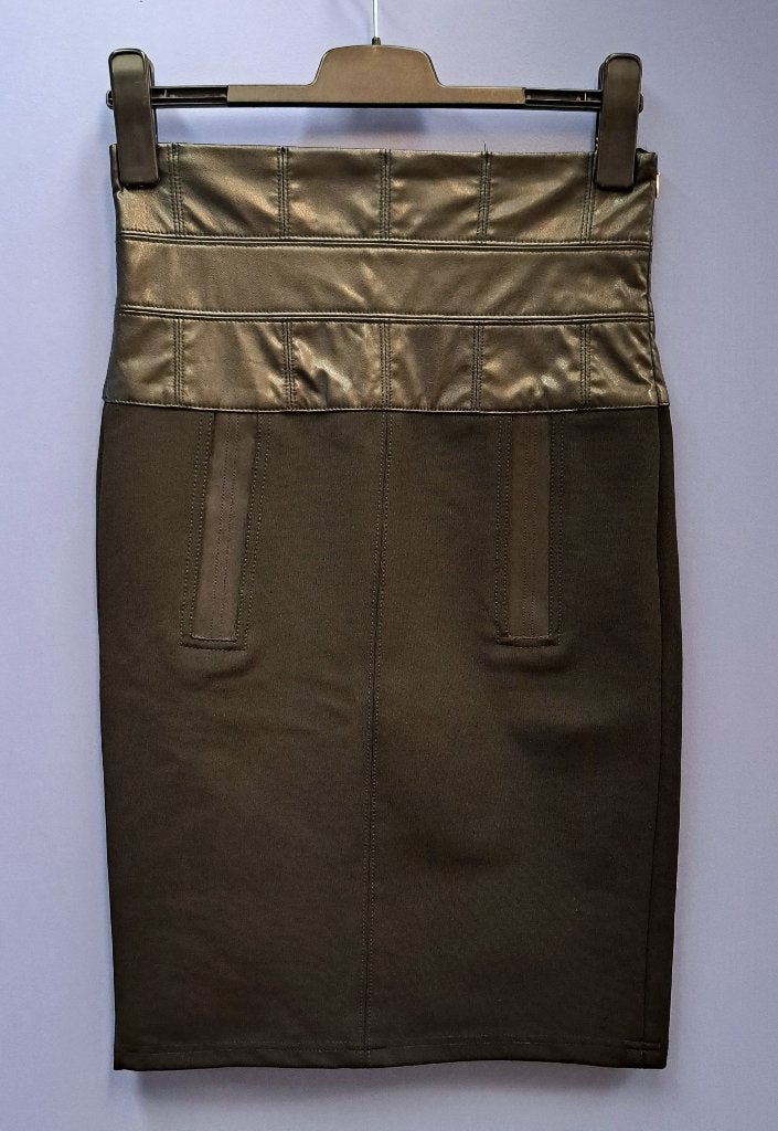 Sportalm koker rok pu-leer faux leather + stof mt 36 S 44622