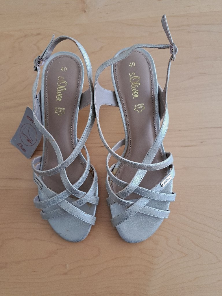 S.Oliver leren sandalen met hak champagne, mt 40 NIEUW, Kleding | Dames, Overige kleuren, Nieuw, S.Oliver, Sandalen of Muiltjes
