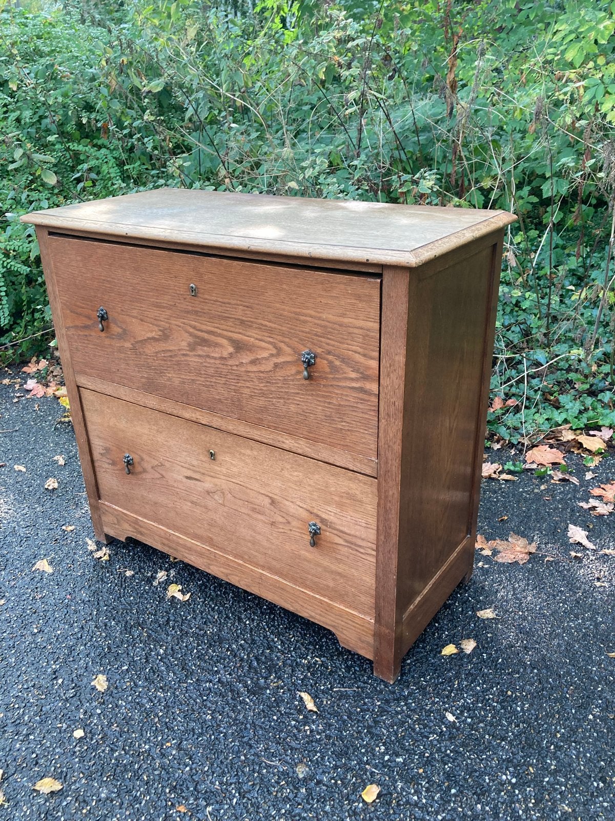 Antiek houten ladekast met 2 laden, Antiek en Kunst, Antiek | Meubels | Kasten, Ophalen of Verzenden