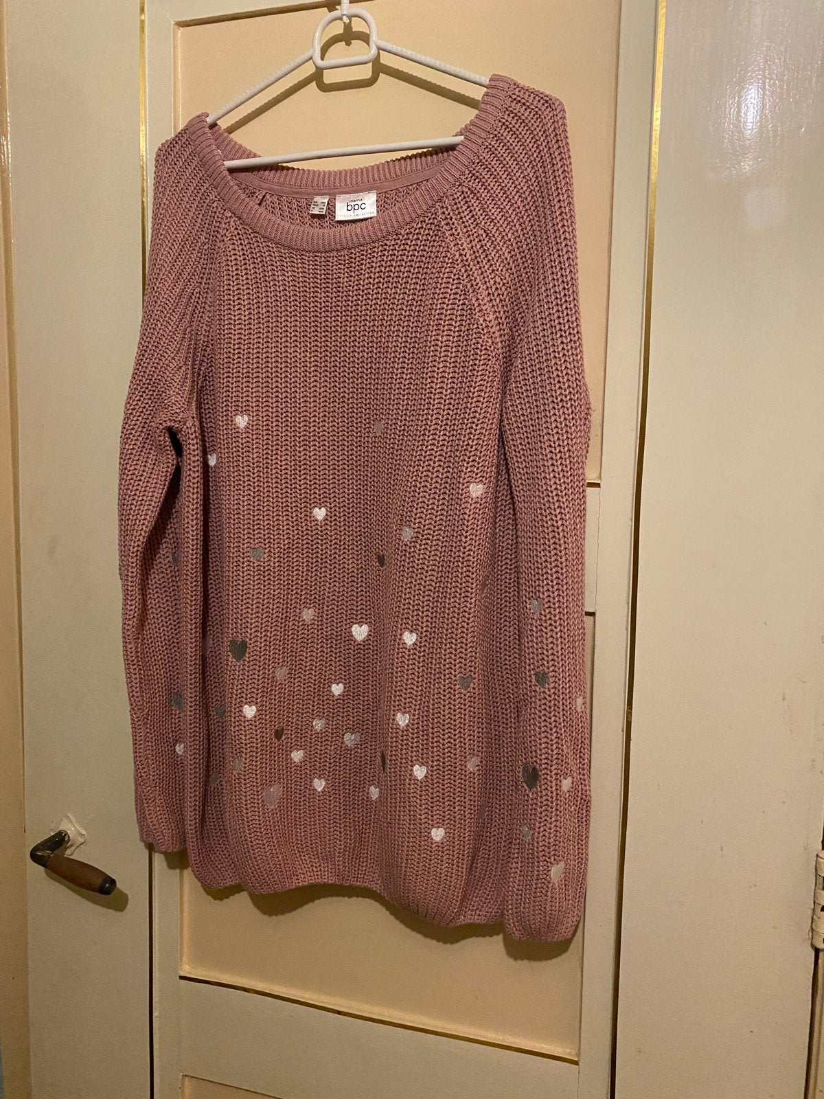Roze gebreide trui met hartjes van bpc, Kleding | Dames, Ophalen of Verzenden, Gedragen, Maat 38/40 (M), Roze