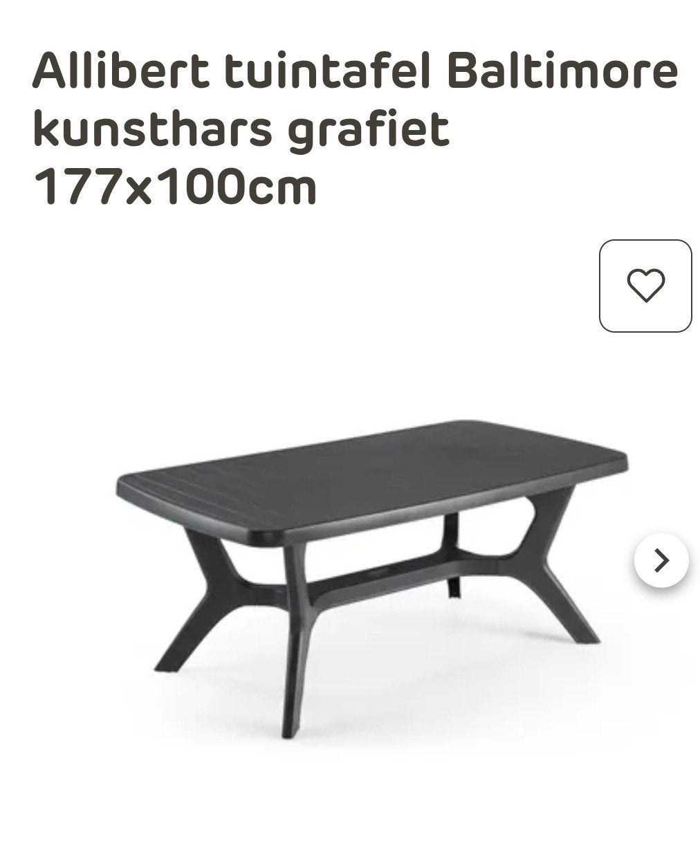 Allibert tuintafel Baltimore grafiet 177x100cm, Ophalen of Verzenden, Nieuw, Rechthoekig, Kunststof