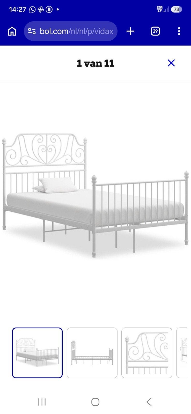 Wit metalen bed twijfelaar maat 140x200, Huis en Inrichting, Ophalen, Gebruikt, 90 cm, Eenpersoons