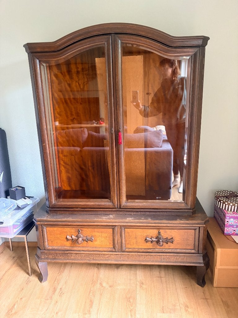 Massief houten vitrinekast / servieskast klassiek 171 cm, Huis en Inrichting, Kasten | Vitrinekasten, Ophalen, Gebruikt, Klassiek vintage