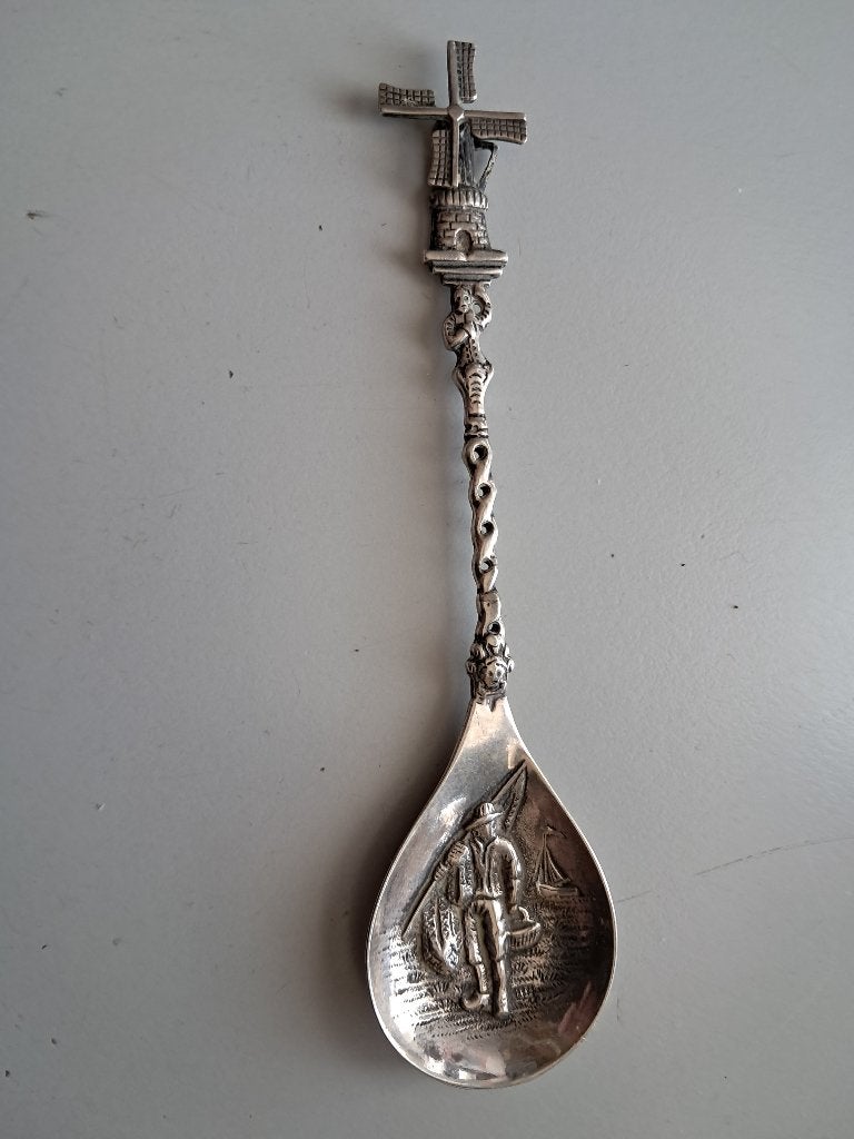 geboortelepel,zilver,met molen,lengte 15 cm, Antiek en Kunst, Antiek | Goud en Zilver, Ophalen of Verzenden, Zilver