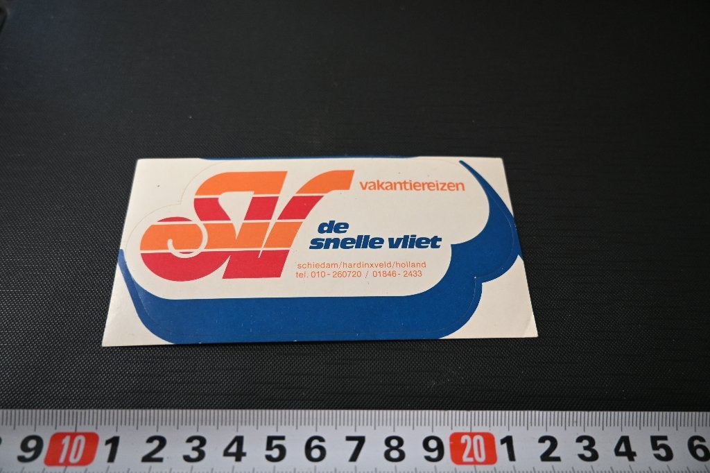 sticker DE SNELLE VLIET vakantiereizen schiedam hardinxveld*, Verzamelen, Ophalen of Verzenden, Zo goed als nieuw
