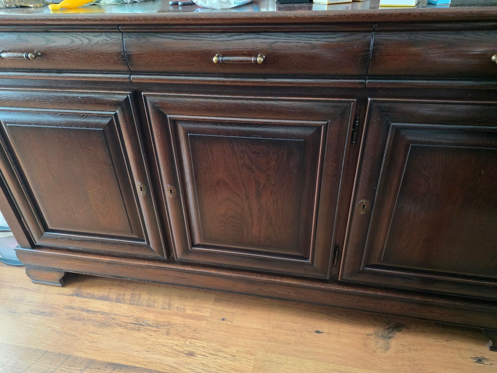 Donker eiken dressoir van Goossens (185x48x100 cm), Ophalen, Gebruikt, 150 tot 200 cm, Eikenhout
