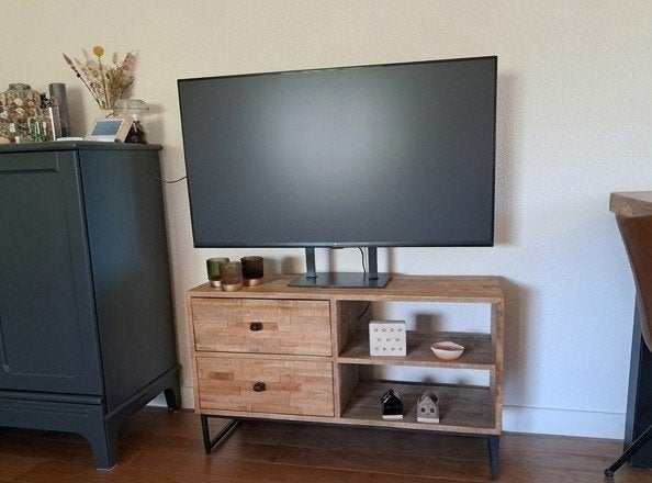Houten TV meubel met 2 laden - 90x55x30 cm, Ophalen, 50 tot 100 cm, Zo goed als nieuw, Minder dan 100 cm