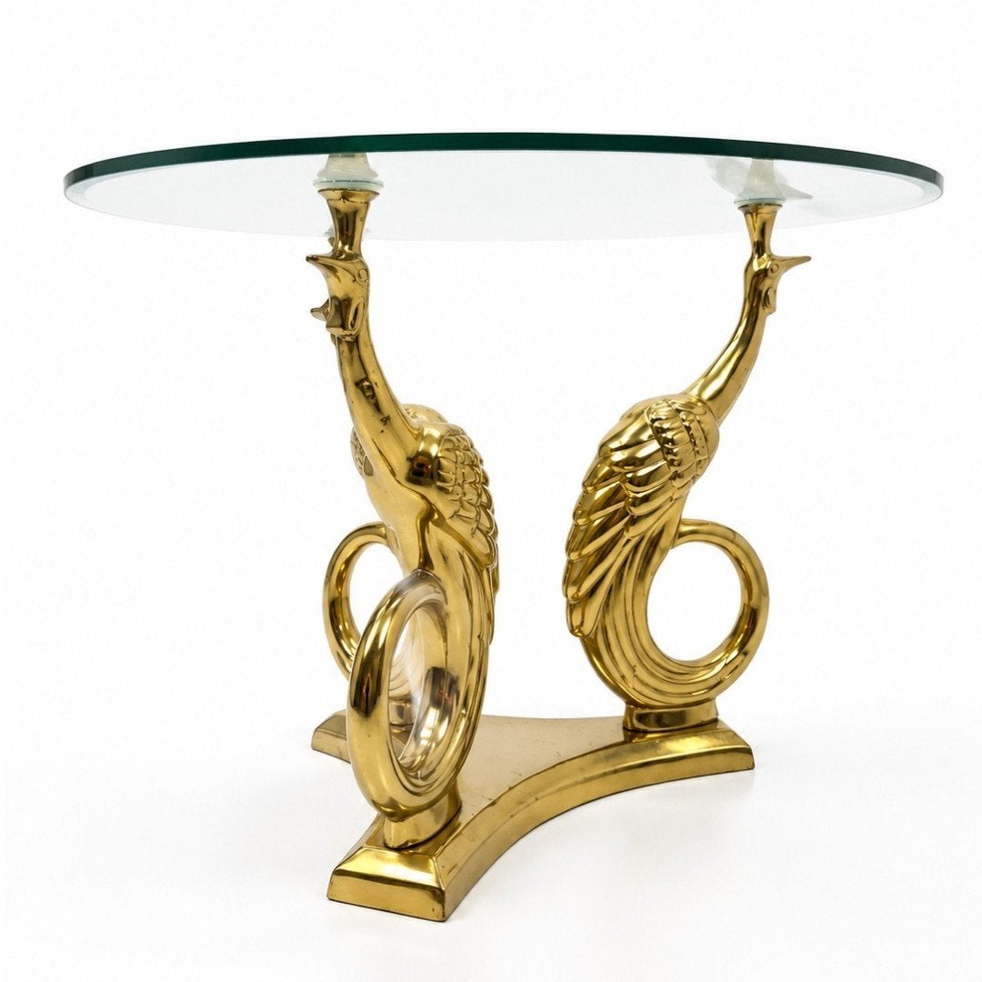 Vintage Salontafel Messing Vogels Willy Daro Stijl 70s, Ophalen, Minder dan 55 cm, Gebruikt, Rond