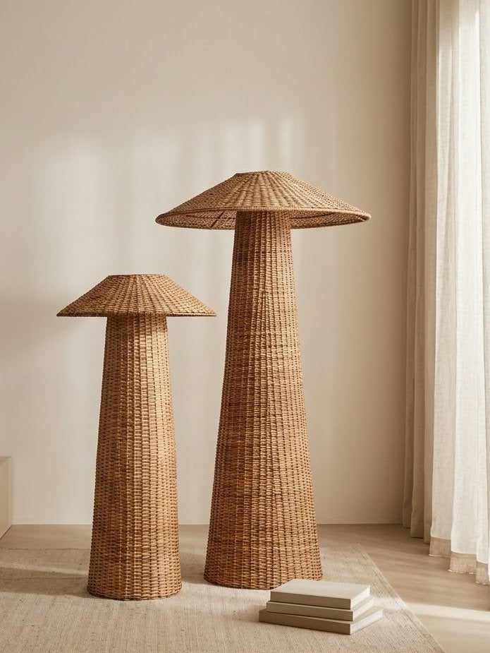 Set van 2 rotan vloerlampen, Ophalen of Verzenden, Zo goed als nieuw, Natuurlijk materiaal, 200 cm of meer