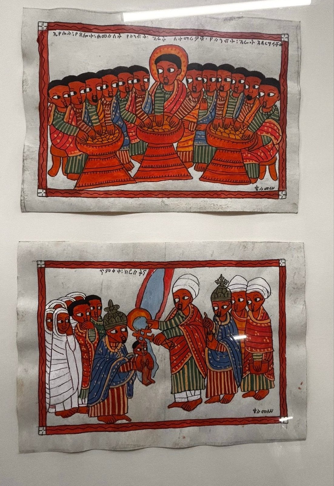 Twee Ethiopische kunstwerken, religieuze taferelen, Ophalen of Verzenden