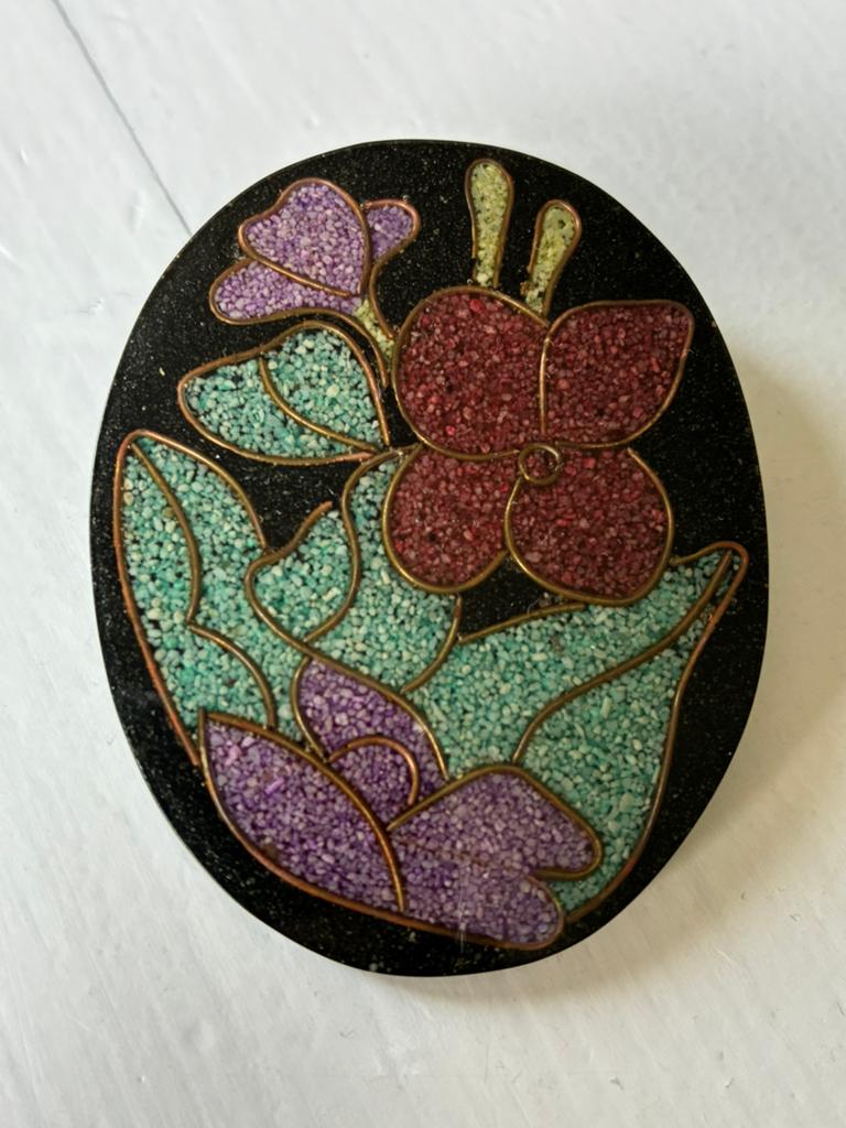 Broche vintage bloemen cloisonne stijl, Sieraden, Tassen en Uiterlijk, Broches, Ophalen of Verzenden, Gebruikt, Overige materialen