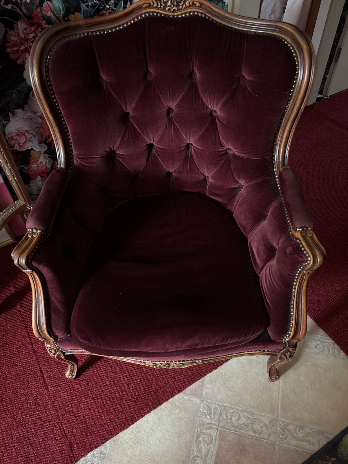 Antieke Biedermeier Fauteuil - Bordeauxrood Velours, Antiek en Kunst, Ophalen of Verzenden