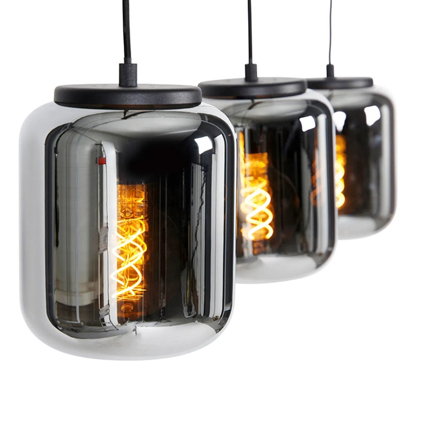 Design hanglamp zwart met smoke glas 3-lichts, Huis en Inrichting, Lampen | Hanglampen, Ophalen, Glas