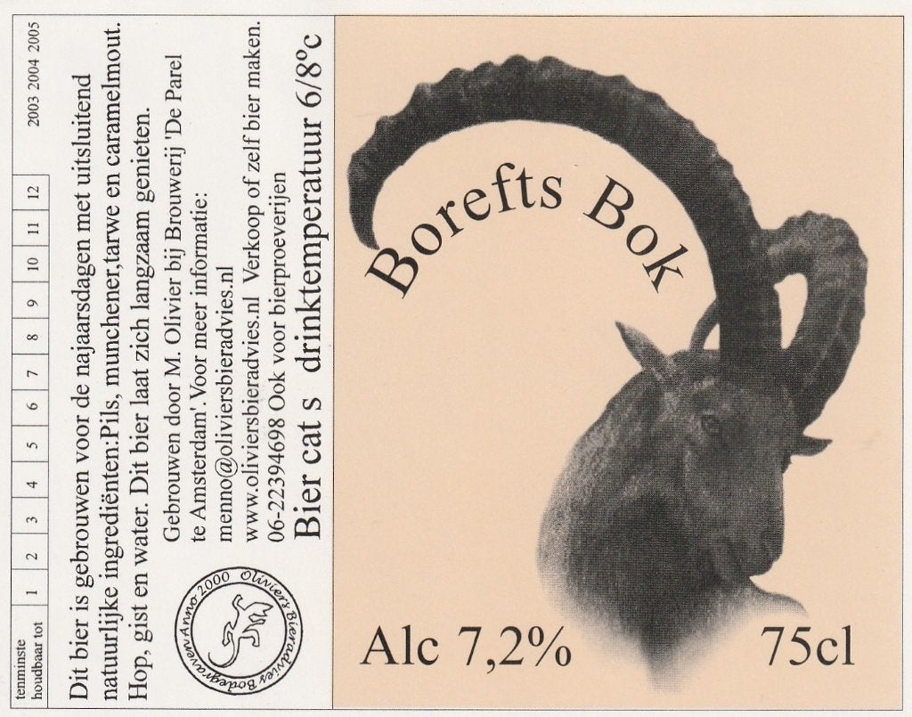 bieretiket Nederland De Parel Borefts Bok, Verzamelen, Biermerken, Verzenden, Nieuw, Overige typen, Overige merken