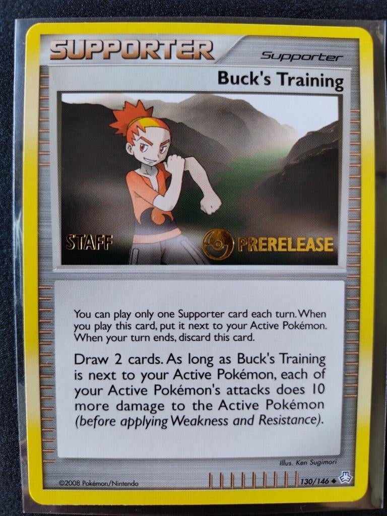 Pokemon promo prerelease bucks training staff, Ophalen of Verzenden, Zo goed als nieuw, Losse kaart