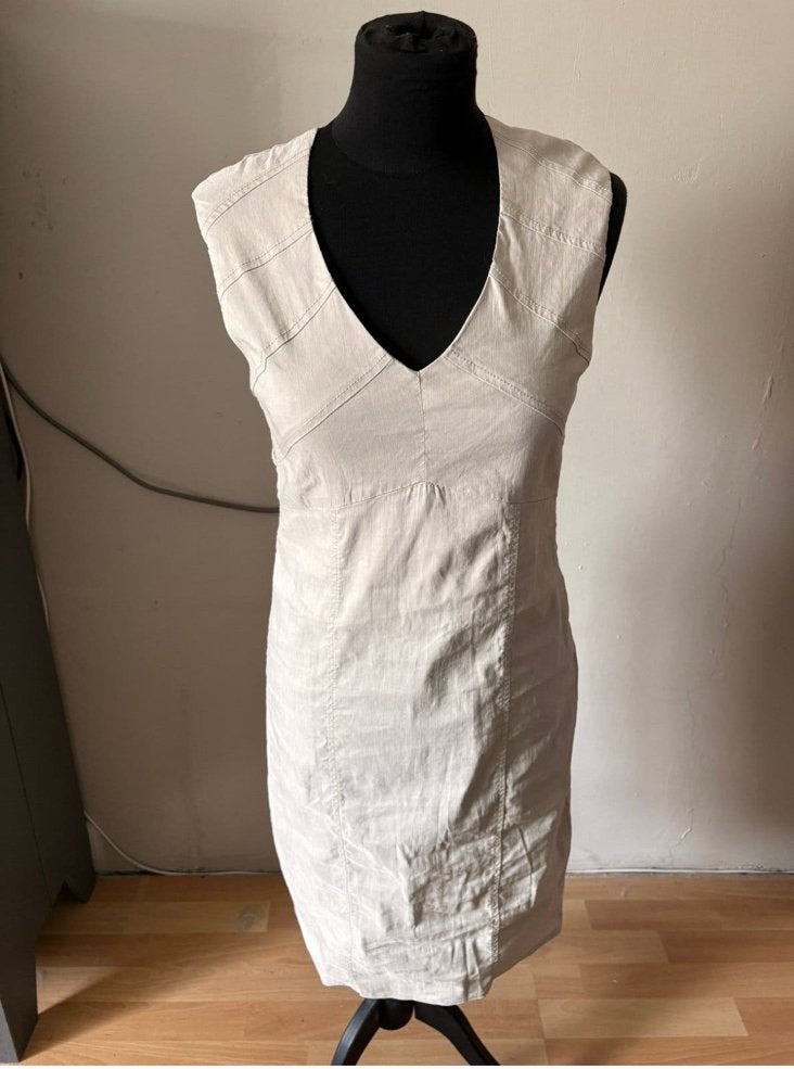 Sarah Pacini mooi beige linnen jurkje mt 36 ZGAN, Kleding | Dames, Ophalen of Verzenden, Zo goed als nieuw, Maat 36 (S), Beige